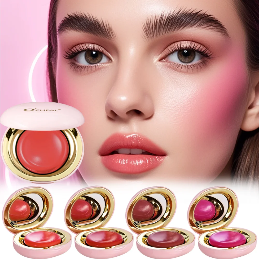 Lápiz labial colorete en polvo de doble uso para labios y mejillas, lápiz labial transparente de Color gelatina multiusos y colorete en polvo con espejo