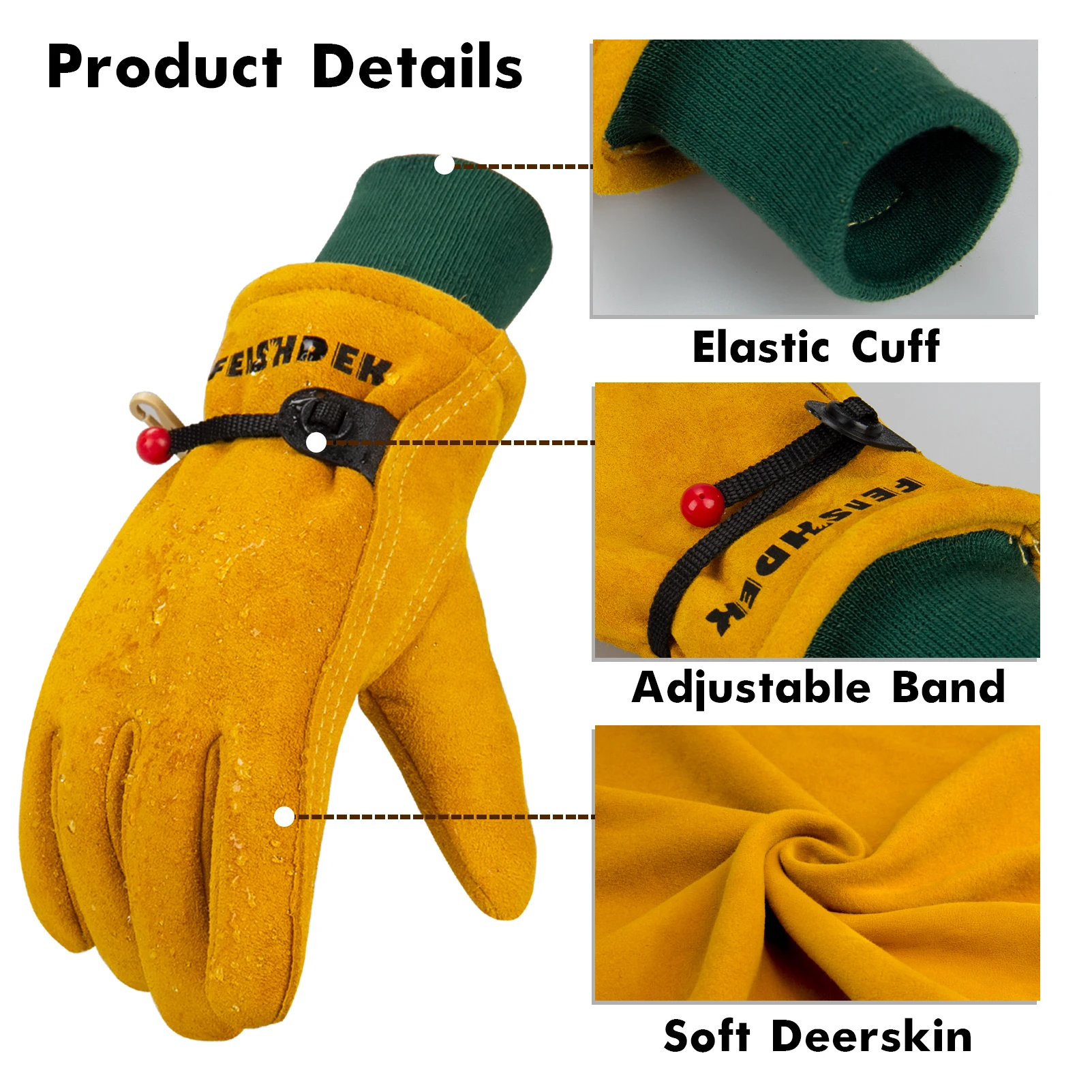 FEISHDEK-guantes de trabajo impermeables para niños, de piel de ciervo, de cuero de ante, aislados, cálidos, a prueba de viento, para niños y niñas,