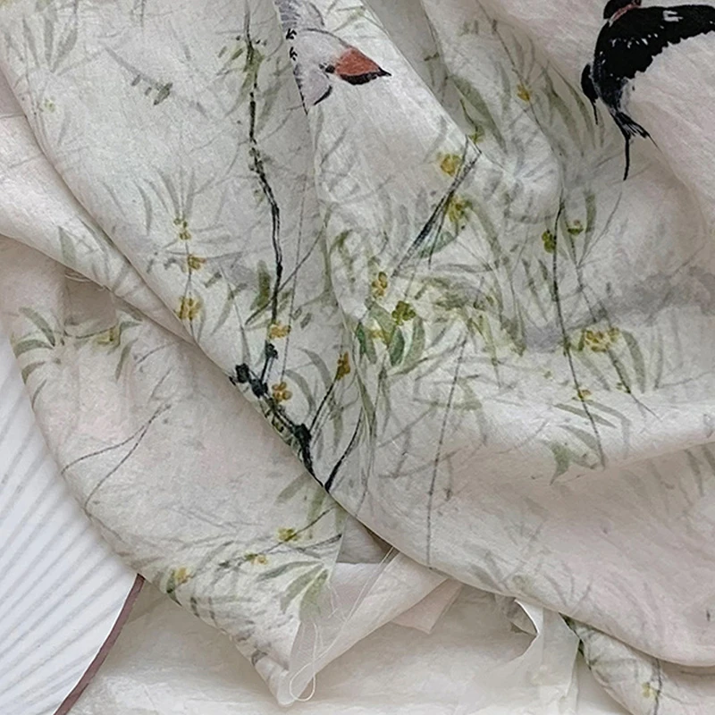 Tencel Linen Printed Fabric Spring and Summer Women's Fabric Hanfu Dress - Image 4