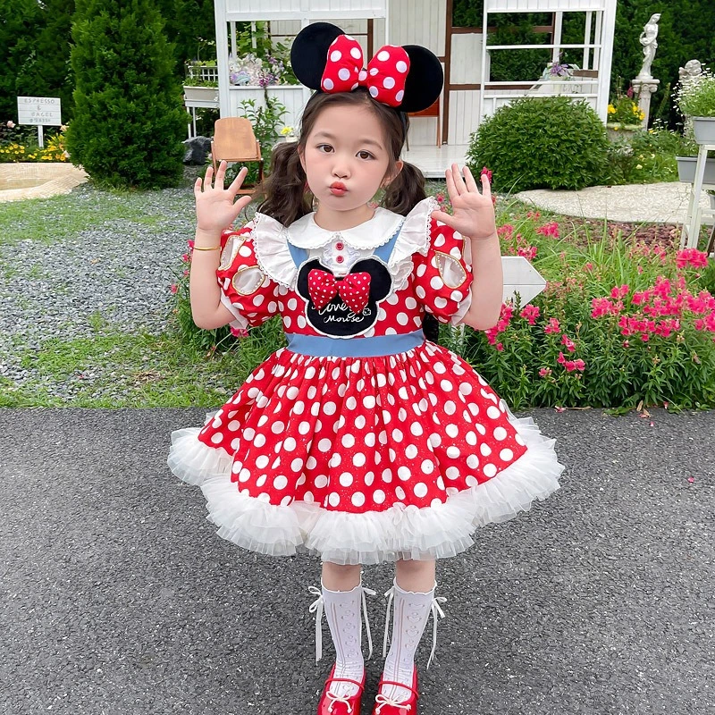

Girls Lolita Dress, Minnie Polka Dot Gown for Kids Performance Costume Princess Party Wear