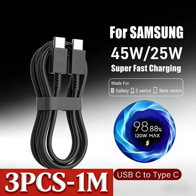 PD 100W USB Type C to C Fast Charge Cable for Samsung Galaxy S22 S23 S24 S25 Plus Note Ultra A53 A54 Charging Data Cable 3/1Pcs