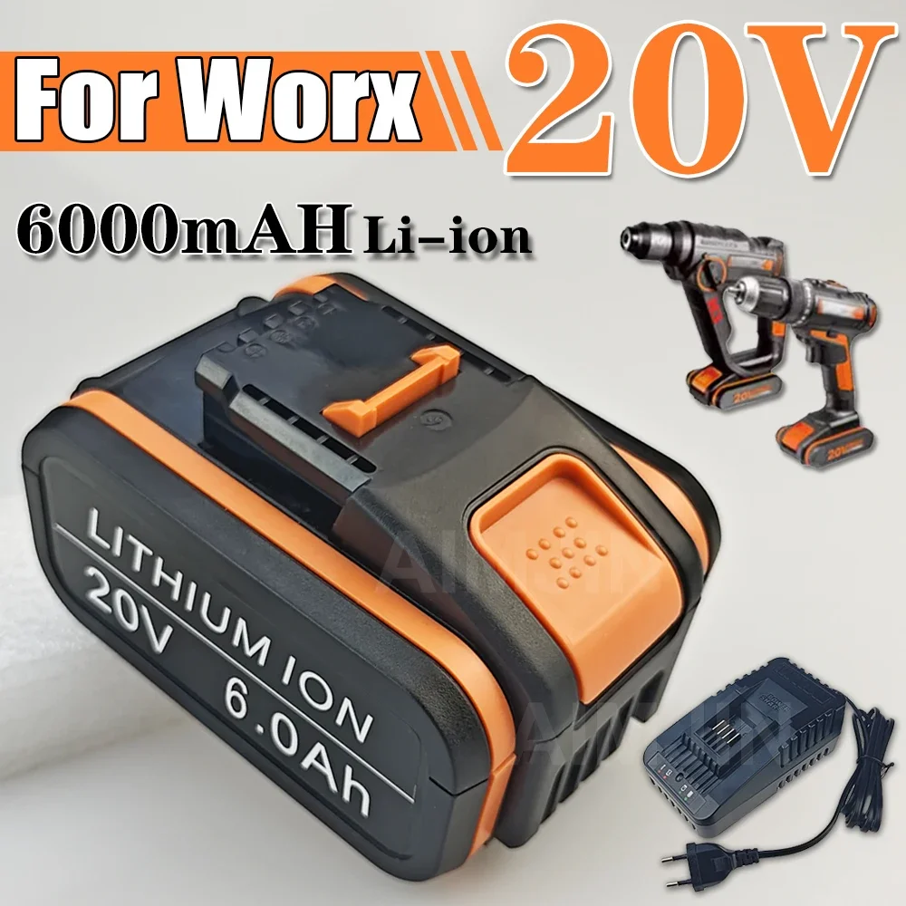 

Оригинальная литиевая батарея Worx 20 В, 6,0 Ач, перезаряжаемая WA3551 WA3553 WA3553.1 WA3570 для электрических и садовых инструментов WORX