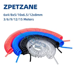 Tubo de mangueira de compressor de ar pu, 3/6/9/12/15 metros, tubo espiral pneumático de poliuretano 6*4mm 8*5 10*6.5 12*8mm, ferramenta de mola telescópica