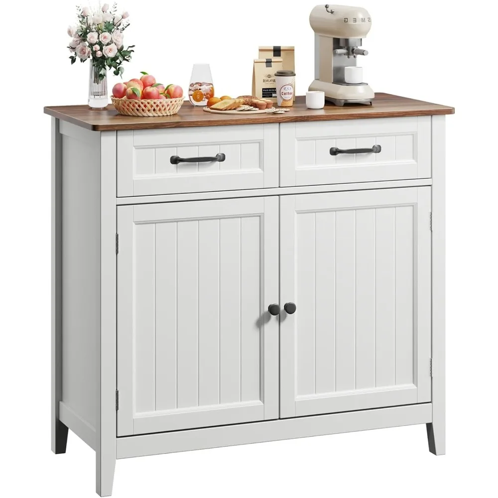 Kitchen Sideboard Buffet Cabinet, 32'' H Large Kitchen Storage Island with Drawer and Adjustable Shelf, Modern Coffee Bar