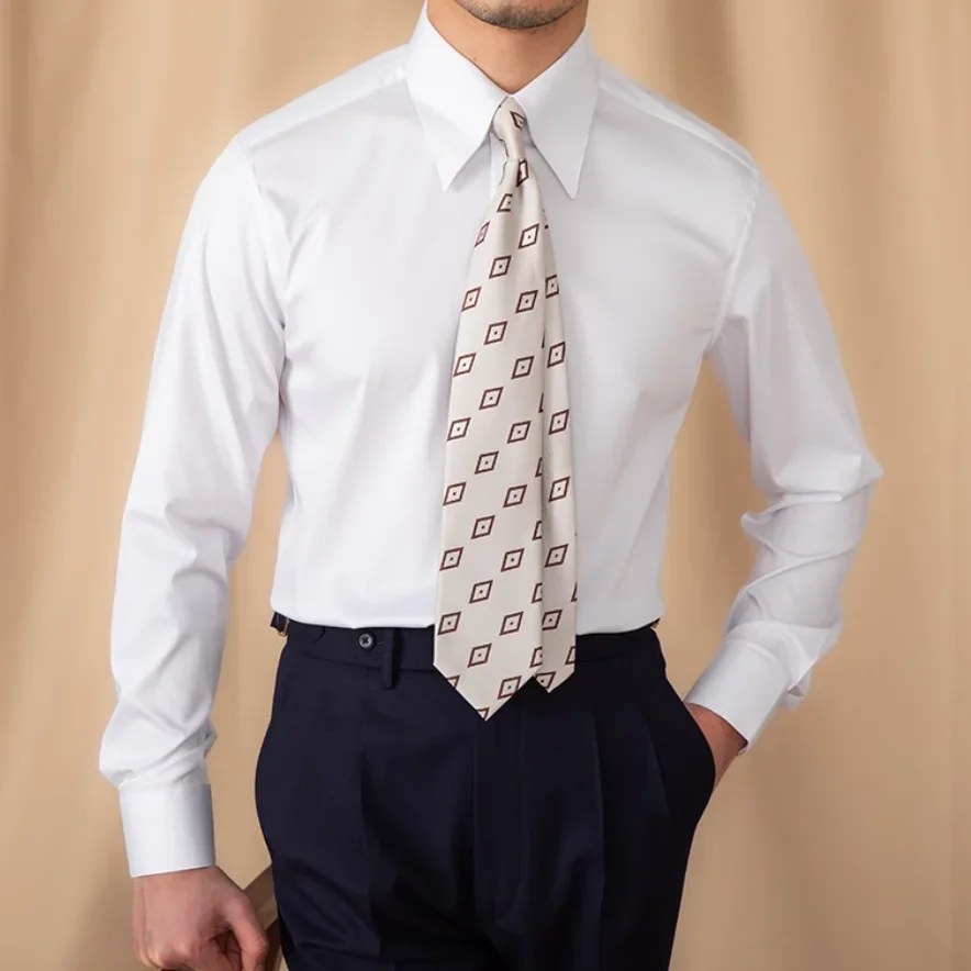 ใหม่ผู้ชายเสื้อแขนยาวสีขาว Slim-fit ธุรกิจ Gentry ชุด Big tip collar Snti-wrinkle pro-skin เสื้อ