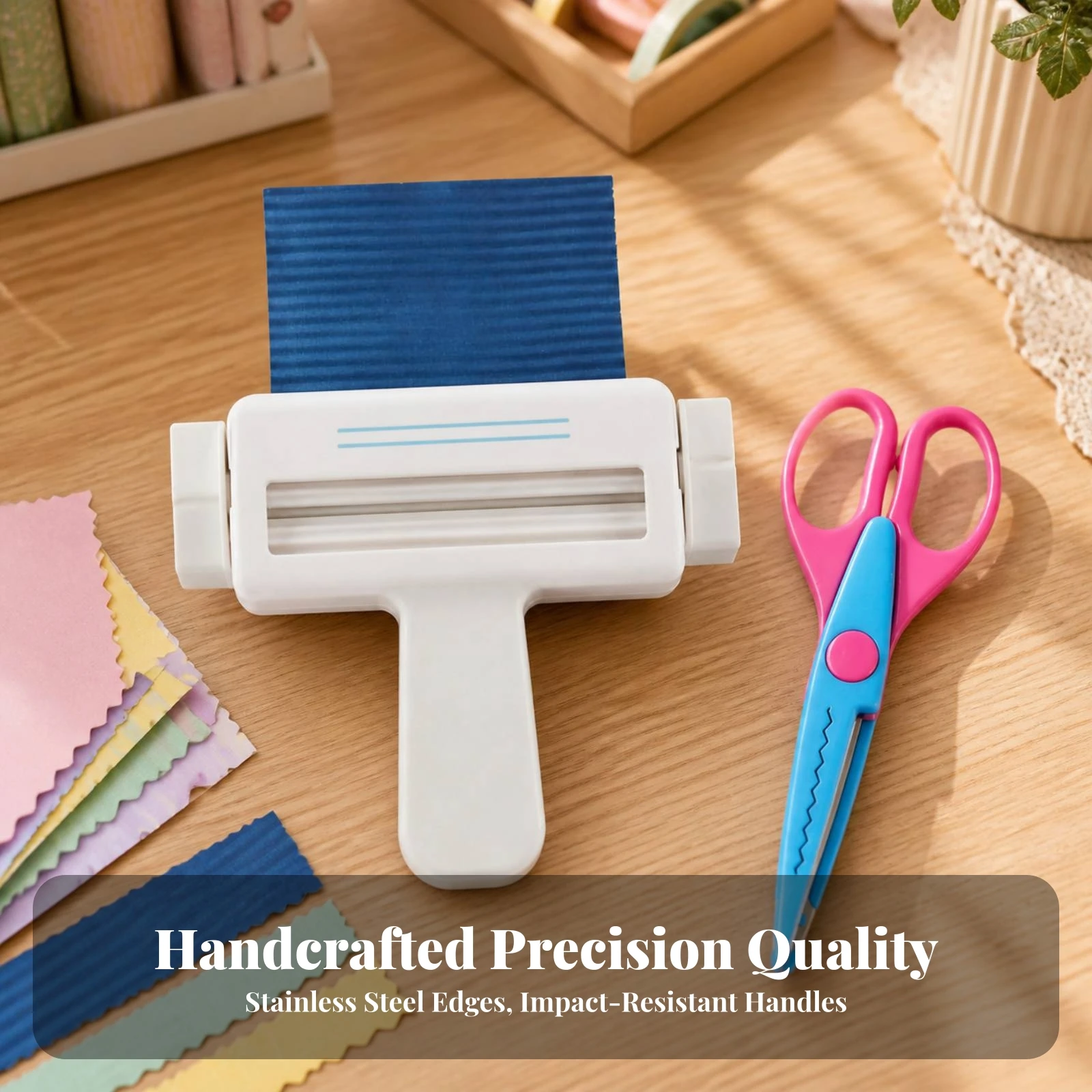Manual Paper Crimper Decorative Paper Crimper with Scissors Corrugating Craft Tool Ergonomic Edge Embosser Sturdy for Crafters