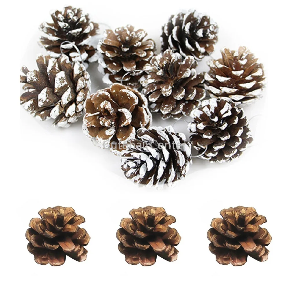 6/9pcs Christmas Tree Pendant Artificial Pinecone with Snow Primary Pine Cones 4/6cm Xmas New Year Wreath Hanging Decoration