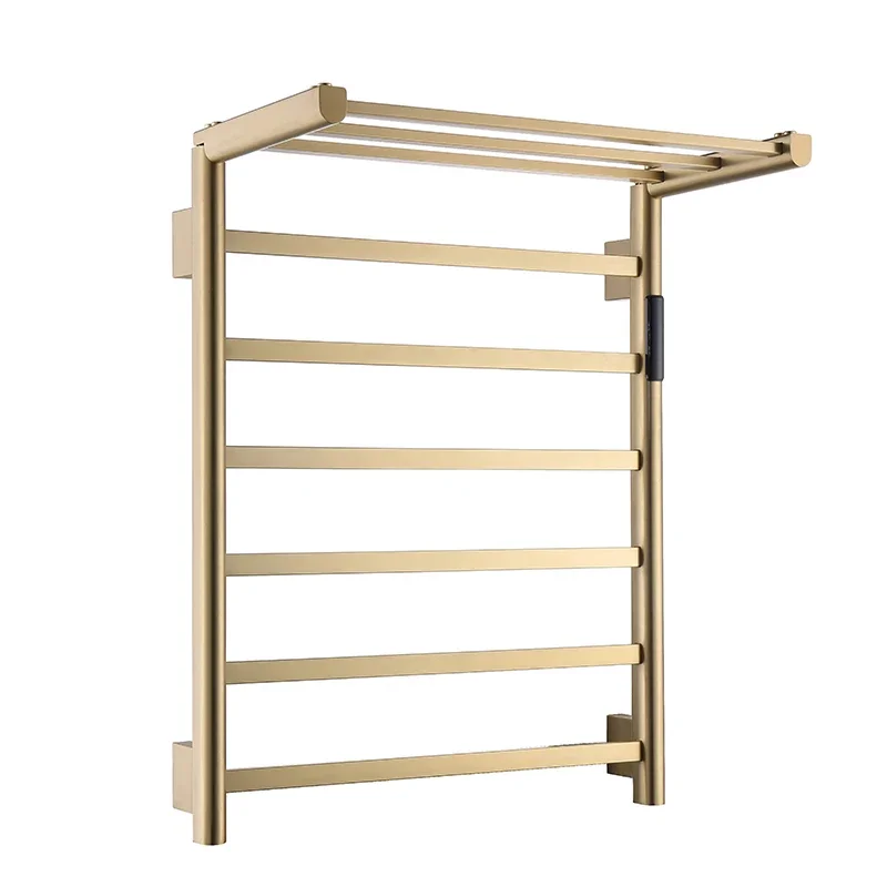 Brushed Gold Stainless Steel Electric Towel Rack, Wifi Temperature Control Heated Towel Rail, Bathroom Towel Dryer Warmer