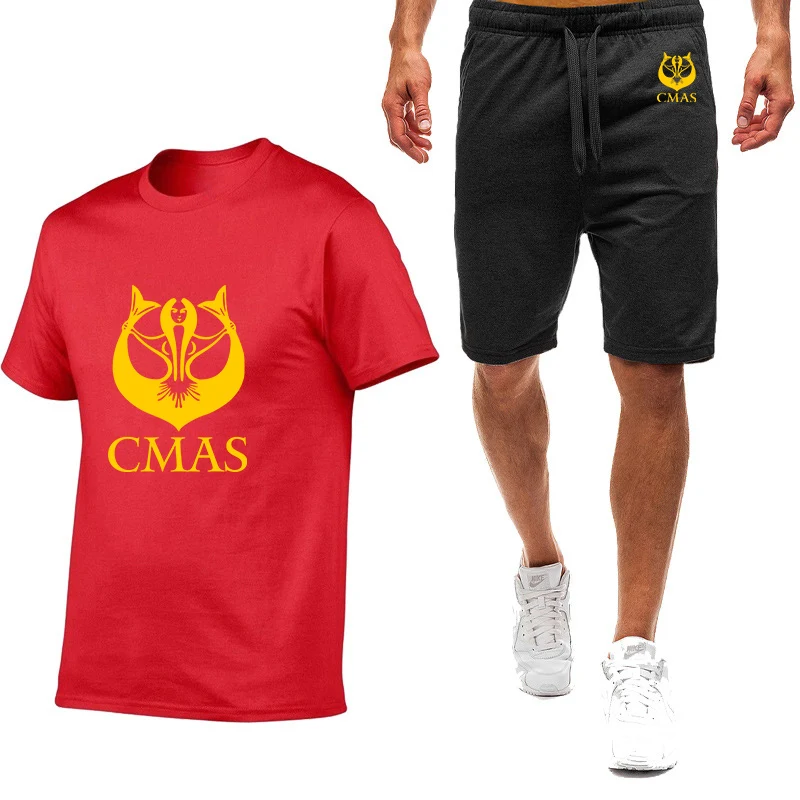 2025 Summer Man's Scuba Diving CMAS Logo Print Leisure Round Neck Beach Shorts Sleeve T-shirt+New Type Popular Pants Suits