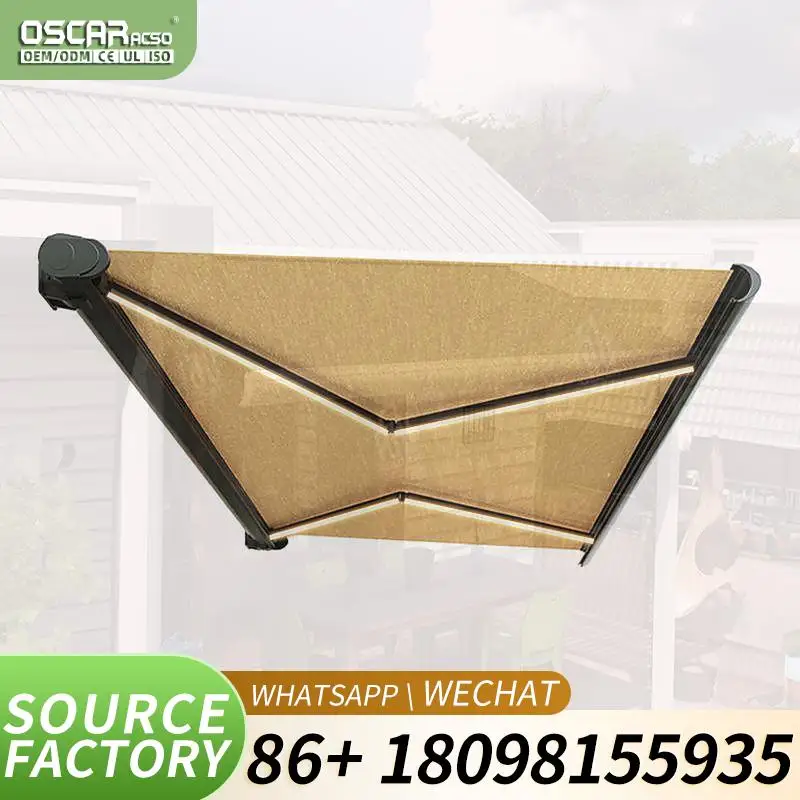 Outdoor Motorized Led Light Retractable Roof Modern Awning in Custom Sizes for Patio Garden Balcony Retractable Awning