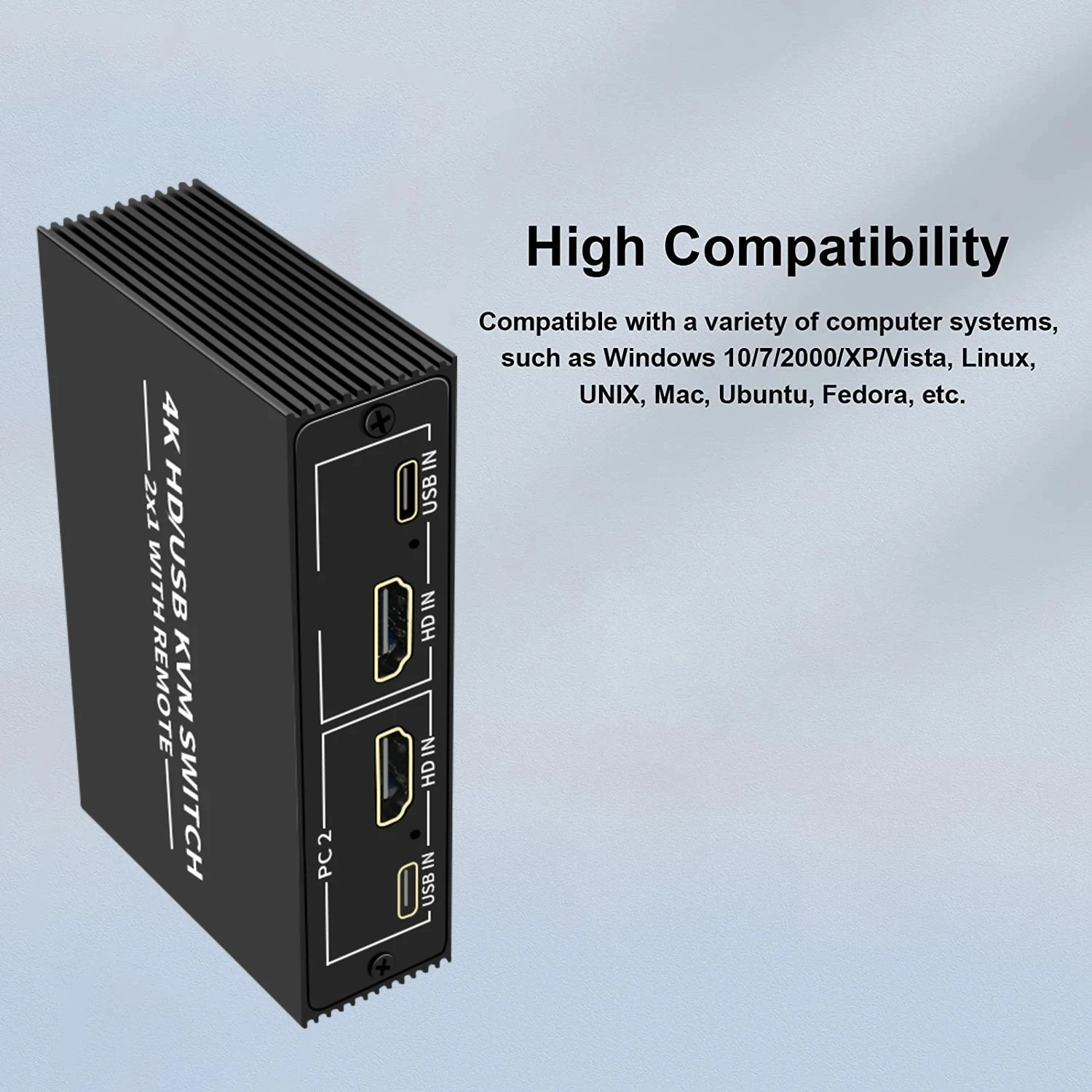 HDTV KVM Switch 2x1 4K HD USB Switch Selector 2 in 1 out with 4 Port USB Hub Desktop Controller Sharing Monitor Mouse Keyboard