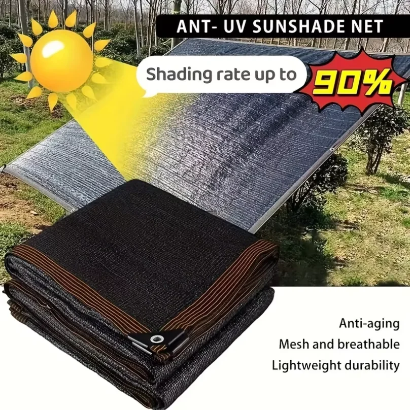 12PIN Black Sunshade Net Shading 70~80% Plant Greenhouse Cover Mesh Fence Privacy Screen Garden Sun Shed Outdoor Anti-UV