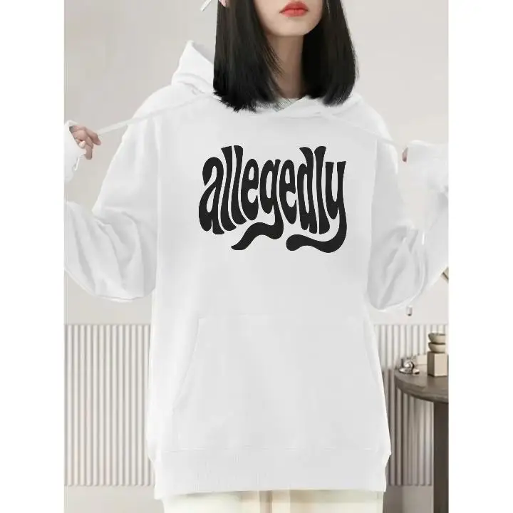 

Allegedly Groovy Sarcastic Slogan Hoodie, Funny Graphic Hooded Sweatshirt, Retro Humorous Saying Top for Men Women