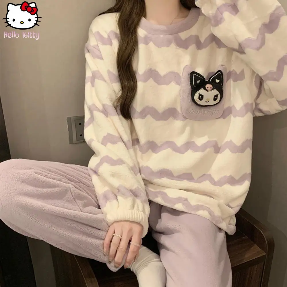 

Женская домашняя одежда в стиле аниме Cinnamoroll Sanrios Kuromi, милые стильные женские пижамы с героями мультфильмов Kawaii, одежда для подростков дома