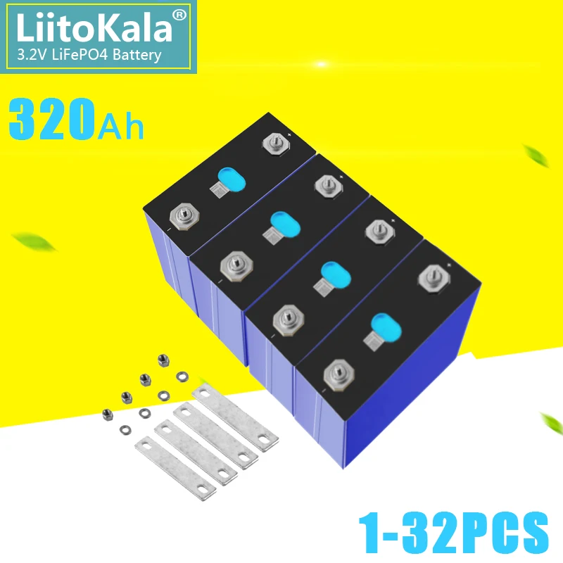 1-32PCS LiitoKala 3.2V 320Ah Lifepo4 battery 300AH 310Ah Grade A 12V 24V Rechargeable Battery Pack EU US Tax Free With Busbars