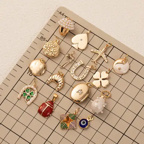 1pc plated 18K gold pendant, inlaid with synthetic zircon, DIY bracelet necklace accessories