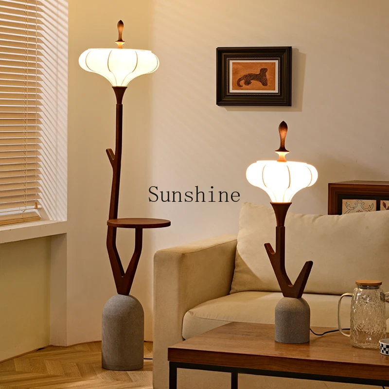

French medieval floor lamp villa private house living room sofa side several shelves integrated