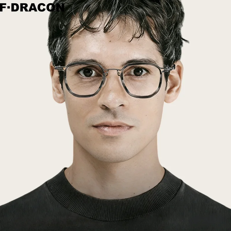 

F.DRACON Titanium Eyeglass Frame Retro Full Frame Men's Eyeglass Frame High-quality Business Optical Prescription Frame 5865
