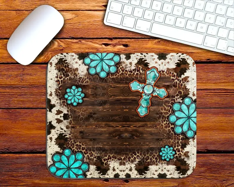 

Gemstone Cross Mouse Pad Sublimation Western Gemstone Mouse Pad Personalized Cowhide Mouse Pad Desk Mats Office Accessories