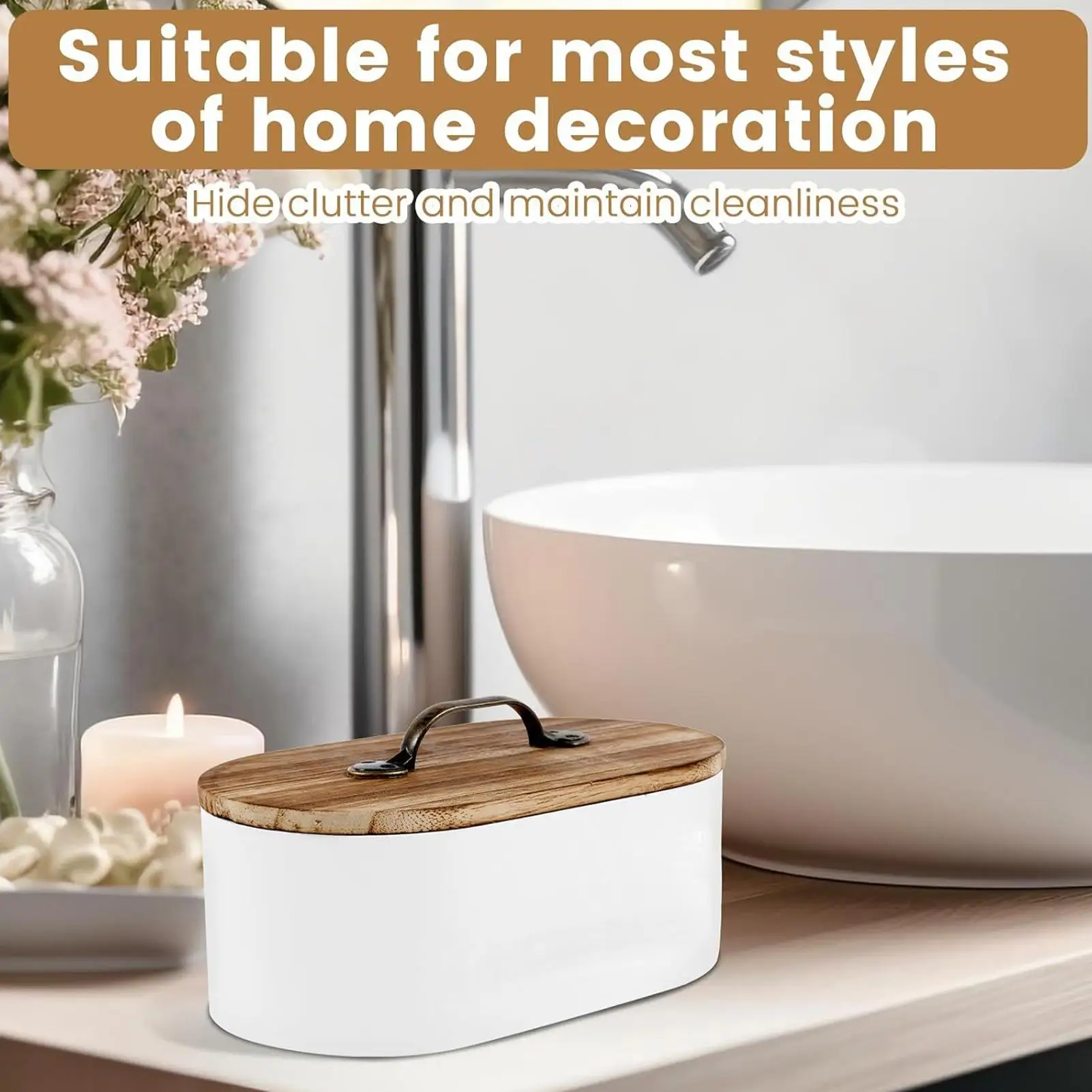 

Feminine Product Organizer Wooden Tampon Storage Box With Lid Decorative Bathroom Accessories For Swab Hairpins Medicine