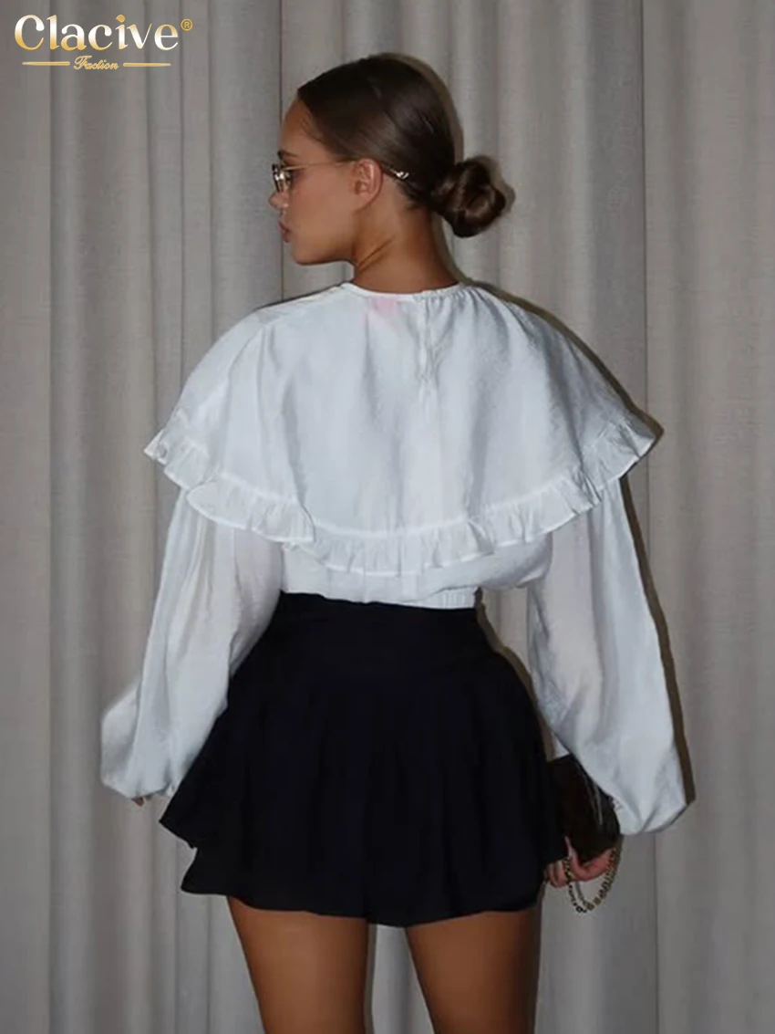เสื้อเชิ้ตผู้หญิงสีขาวทรงหลวมสไตล์ลำลอง คอลเลคชั่น 2026 แบรนด์ Clacive คอทรงโอ แขนยาว ดีไซน์เรียบหรู คลาสสิก เสื้อผ้าผู้หญิง