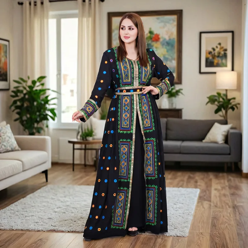 Ramadan muçulmano impressão kaftan feminino maxi vestido dubai abaya turquia caftan árabe robe islam roupas marocain femme musulmane vestido