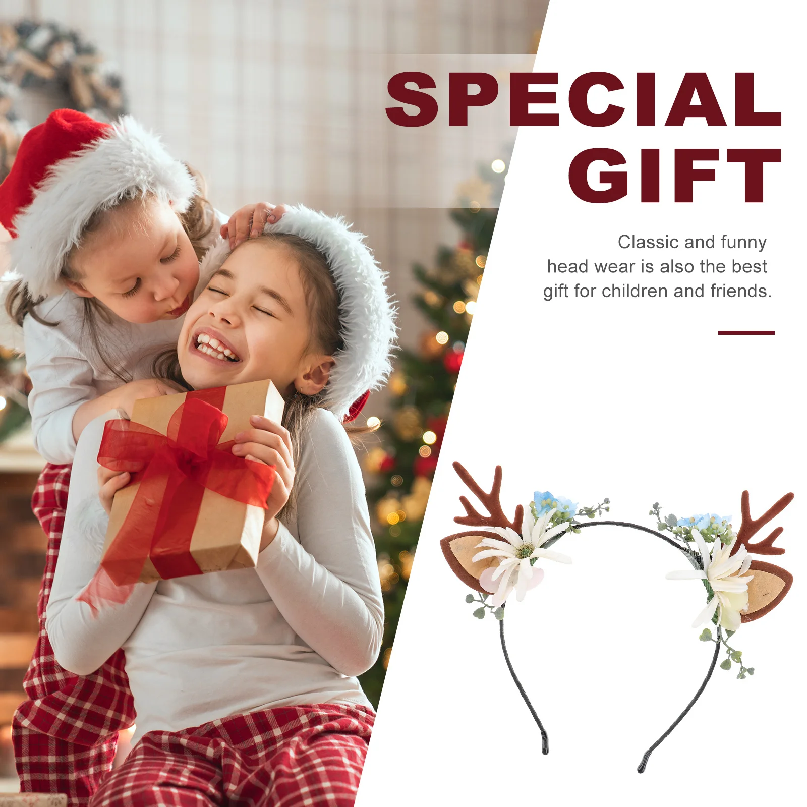 

1pc Christmas Antler Hair Hoop Floral Headdress For Girls Kids Holiday Party Wear Xmas Headband Decoration Hair Styling Tool