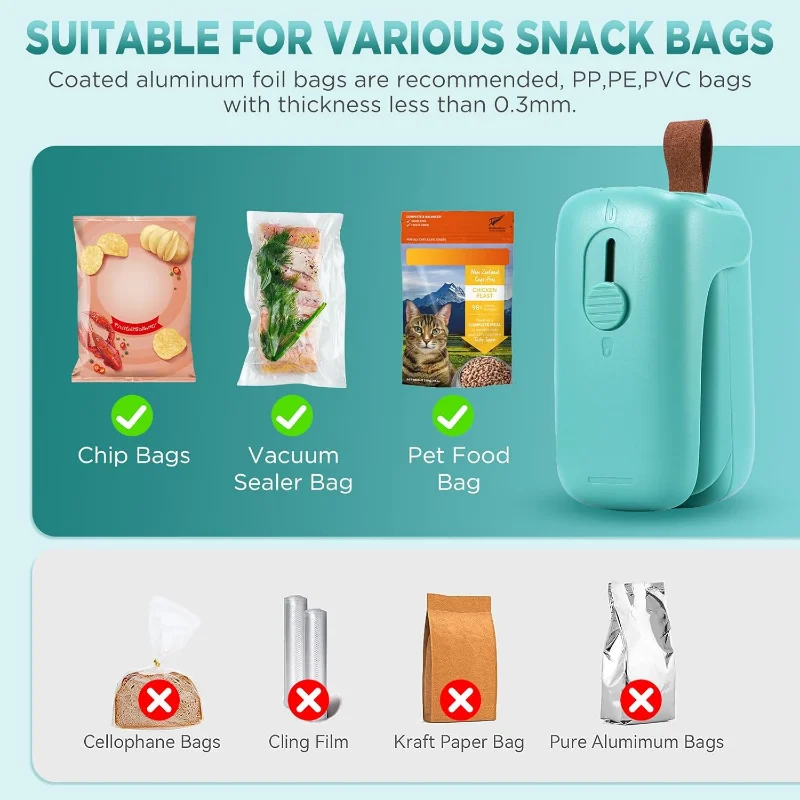 Mini aferidor do saco, aferidor do vácuo do saco 2 em 1 aferidor e máquina de corte portátil aferidor do calor com para saco plástico lanche alimentos sav