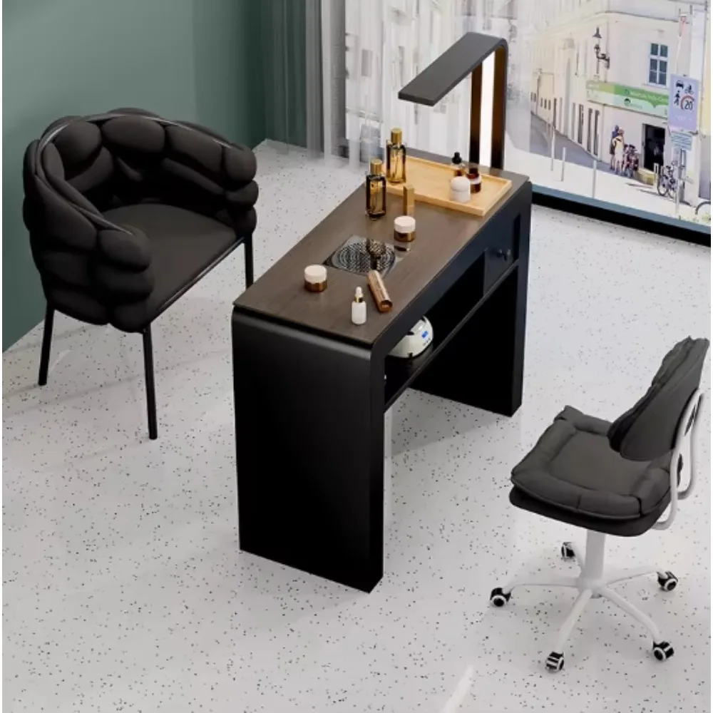 

Modern Simple Black Wooden Manicure Table and Chair Set for Beauty Salon & Mall Use Eco-Friendly Durable Easy to Clean Nail Desk