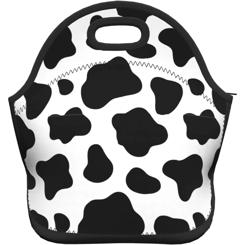 Neoprene Lunch Bags Black And White Cow Print Reusable Insulated Lunch Tote Bags for Men & Women Work Picnic or Travel