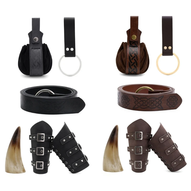 Renaissances Costume Vikinges Costume Accessories Set Medieval Pirate Leather Belt Bracers Cosplay Halloween Costumes