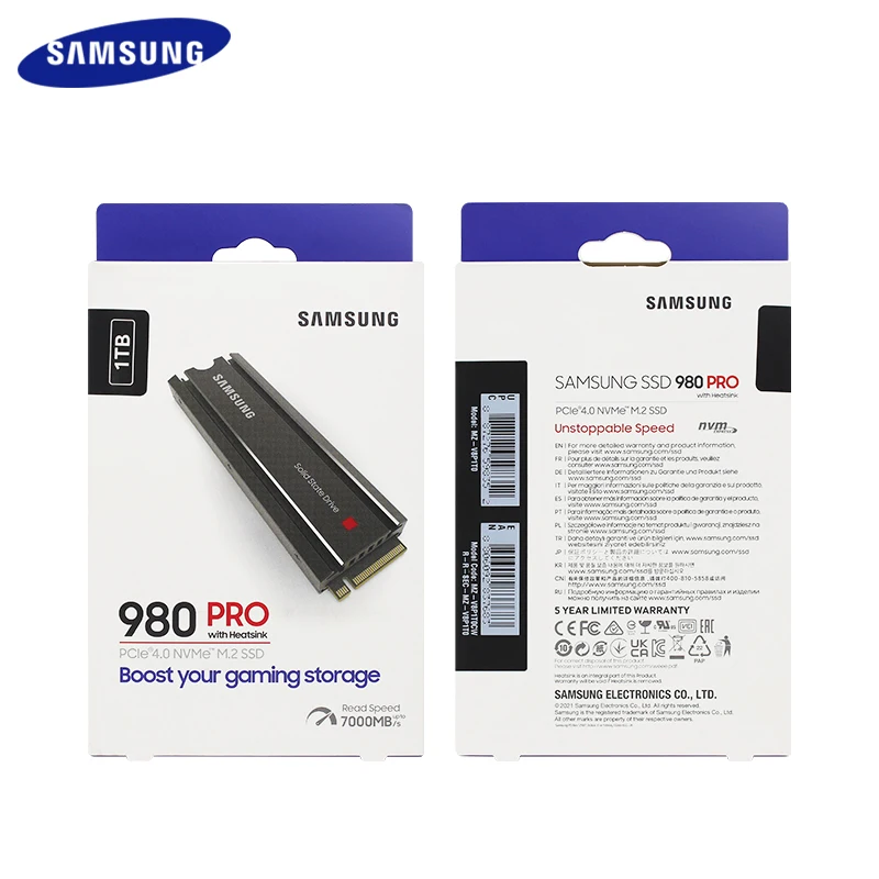 Samsung Solid State Disk 980 Pro, dengan Heatsink asli PCIe 4.0 NVMe M2 2TB 1TB SSD Hard Drive Internal untuk Laptop Desktop