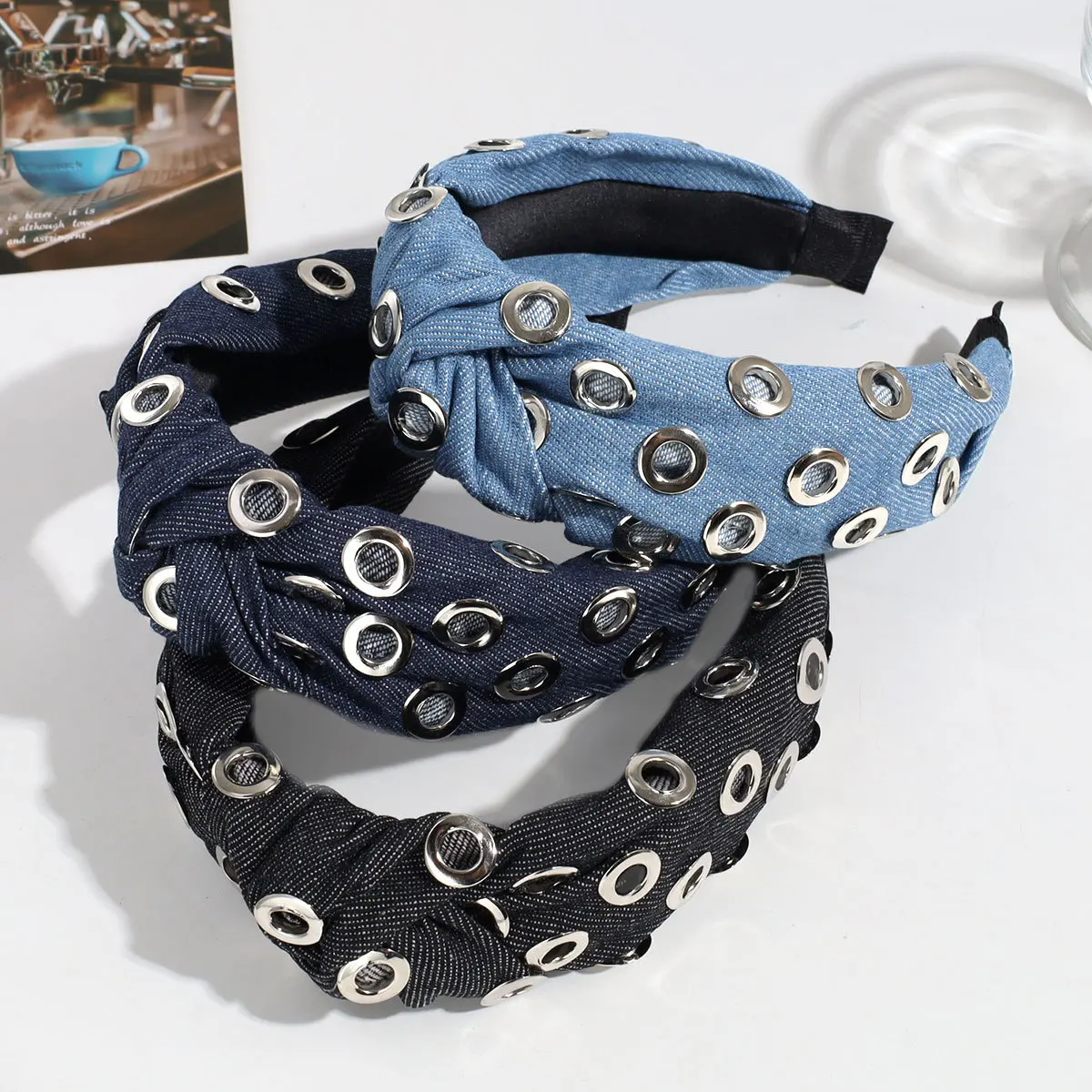

Punk Girl Hollow Metal Eye Buckle Wide Hairband Denim Hairband Punk Sport Headband Hair Accessory