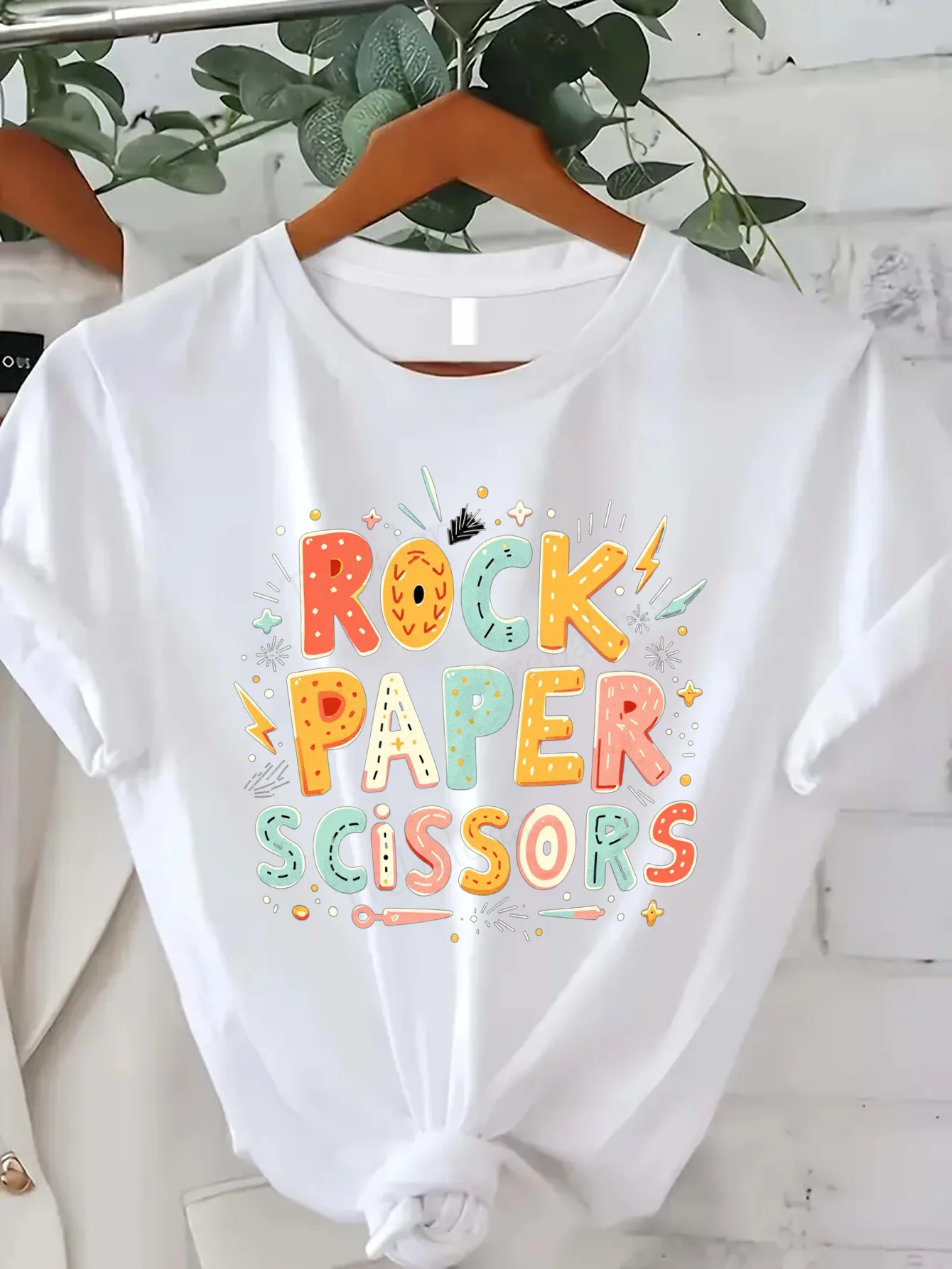 

Women T-shirt Cute Rock Paper Scissors T-Shirt for Women, Fun & Playful Design