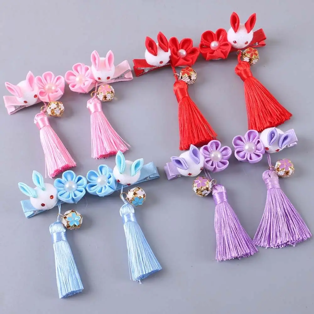 Headwear Rabbit Barrettes Kids Chinese Hair Clips Children Tassels Hairpins Flowers Hairpins Chinese New Year Hairpins