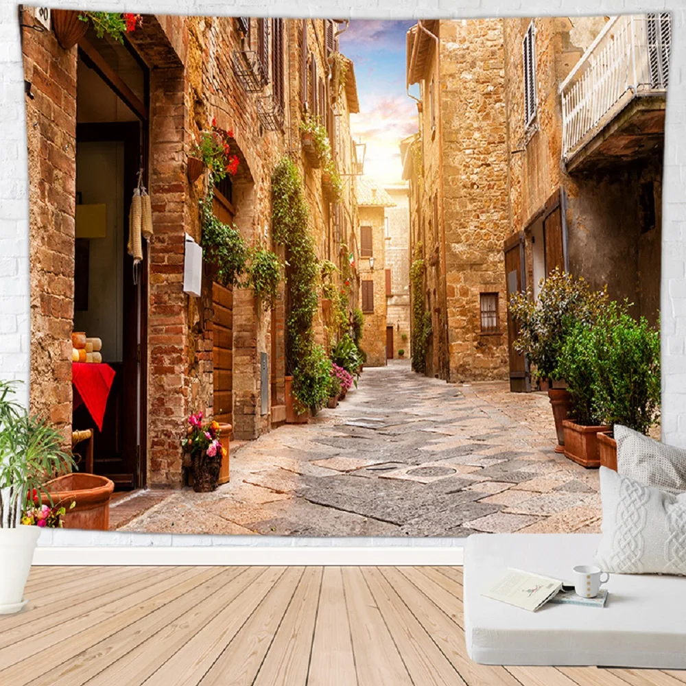 

Street View Small Town Tapestry Stone Village fresh Flowers Street View Tapestries Bedroom Living Room Dorm Decor Wall Hanging