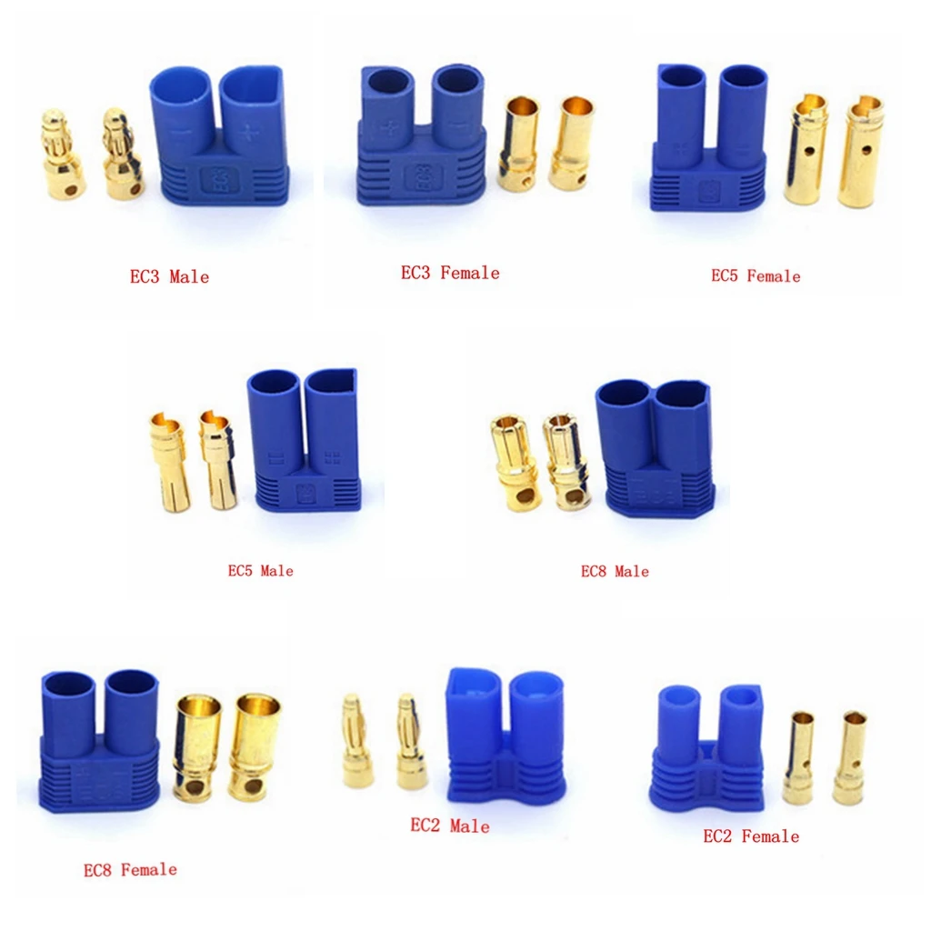 1Pcs   EC2 EC3 EC5 EC8 Battery Connector Kit Male/female Gold-plated banana plug RC components