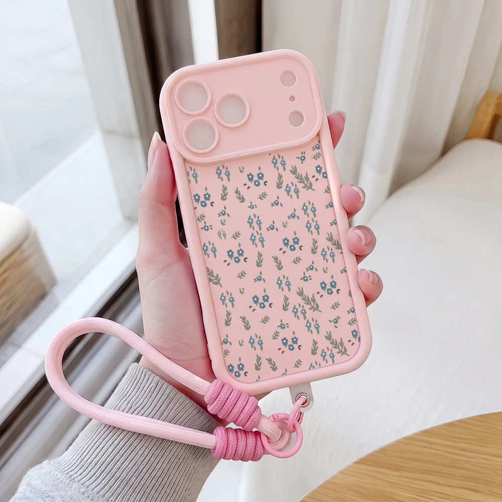 Frischer Blumendruck Lanyard-Handyhülle für iPhone 13 14 15 16 17 Pro Max 16 15 14 Pro Plus 17E XR Stoßfeste Matte Silikonhülle – Detail 1