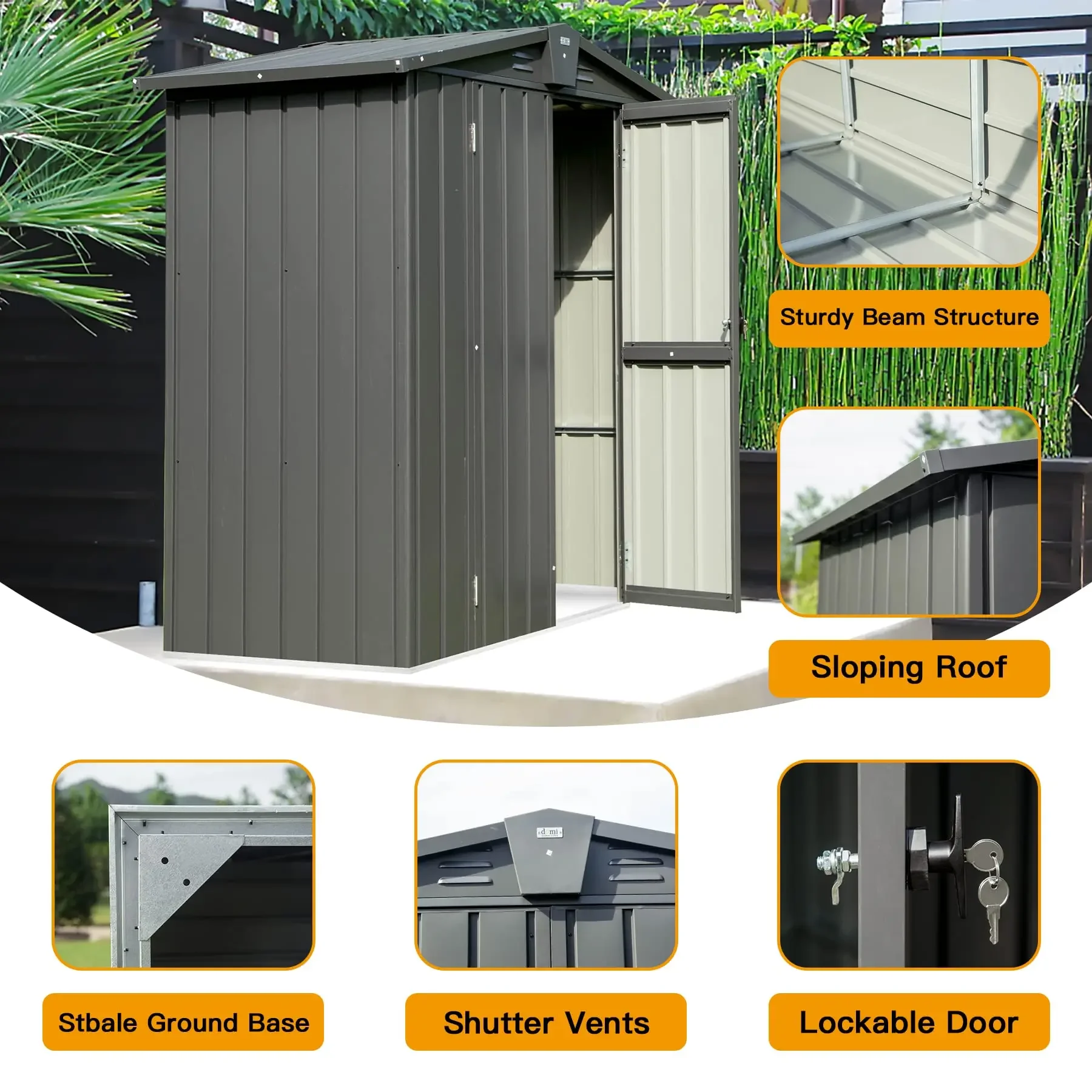 2026 Outdoor Storage Shed Lockable Double Door Galvanized Steel Metal Tool Shed for Patio Furniture Outdoor Furniture
