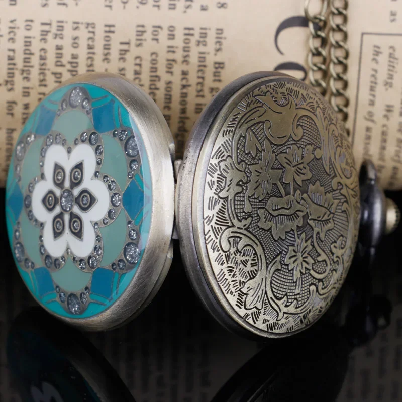 New Fashion Bronze Vintage Flowers Antique Quartz Pocket Watch Fob Chain Watches for Men Women CF1042