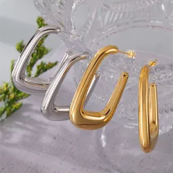 Simple Smooth Chunky Earrings For Women Stainless Steel Gold Silver Color U-Shape Women's Large Big Stud Earring Girls Ear Rings