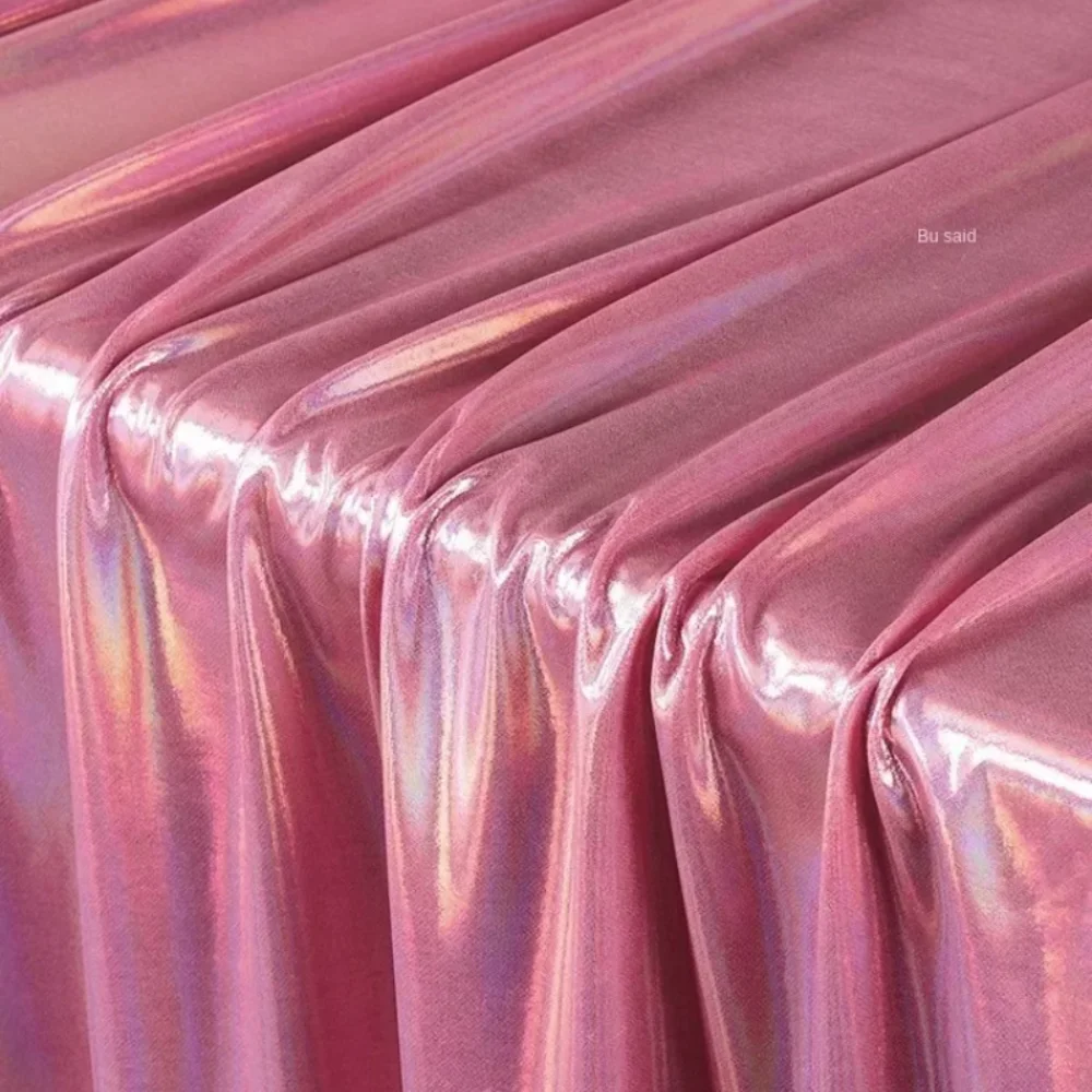 

Knitted Base Fabric Bronzing Fabric Elastic Pink Dance Top Wholesale Cloth for Diy Sewing By Meters Material