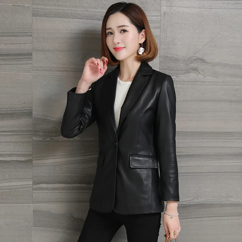 Soft New Office Lady Sheepskin Blazer Jacket Women Genuine Leather Coat Red Black Luxury Real Leather Suit Jacket Female Clothes