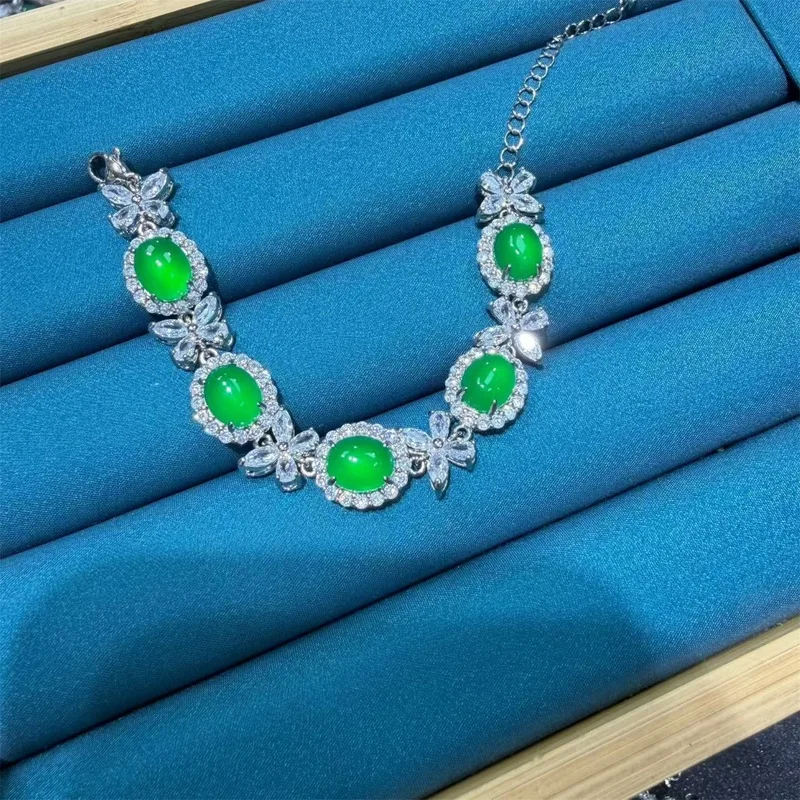 Natural Chalcedony Pendant Bracelet, Jade Agate Silver-Plated Inlaid Necklace 6