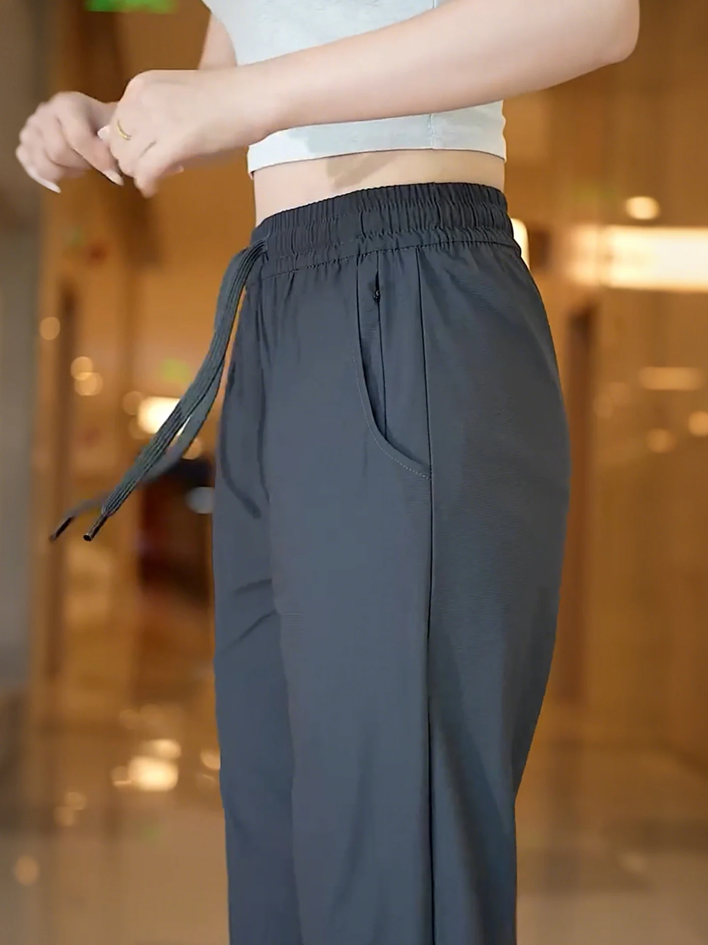 

Lightweight Summer Ice Silk Men's Casual Pants Loose Fit Qui Dry Breathable Sport Long Trousers Middle-aged Dad Pants