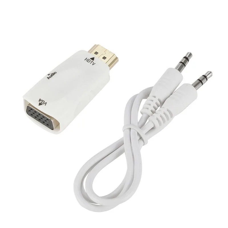 Konverter kabel VGA, kompatibel dengan HDMI, konverter kabel Audio 1080P, colokan Audio 3.5mm untuk PC, Laptop, TV, tampilan komputer