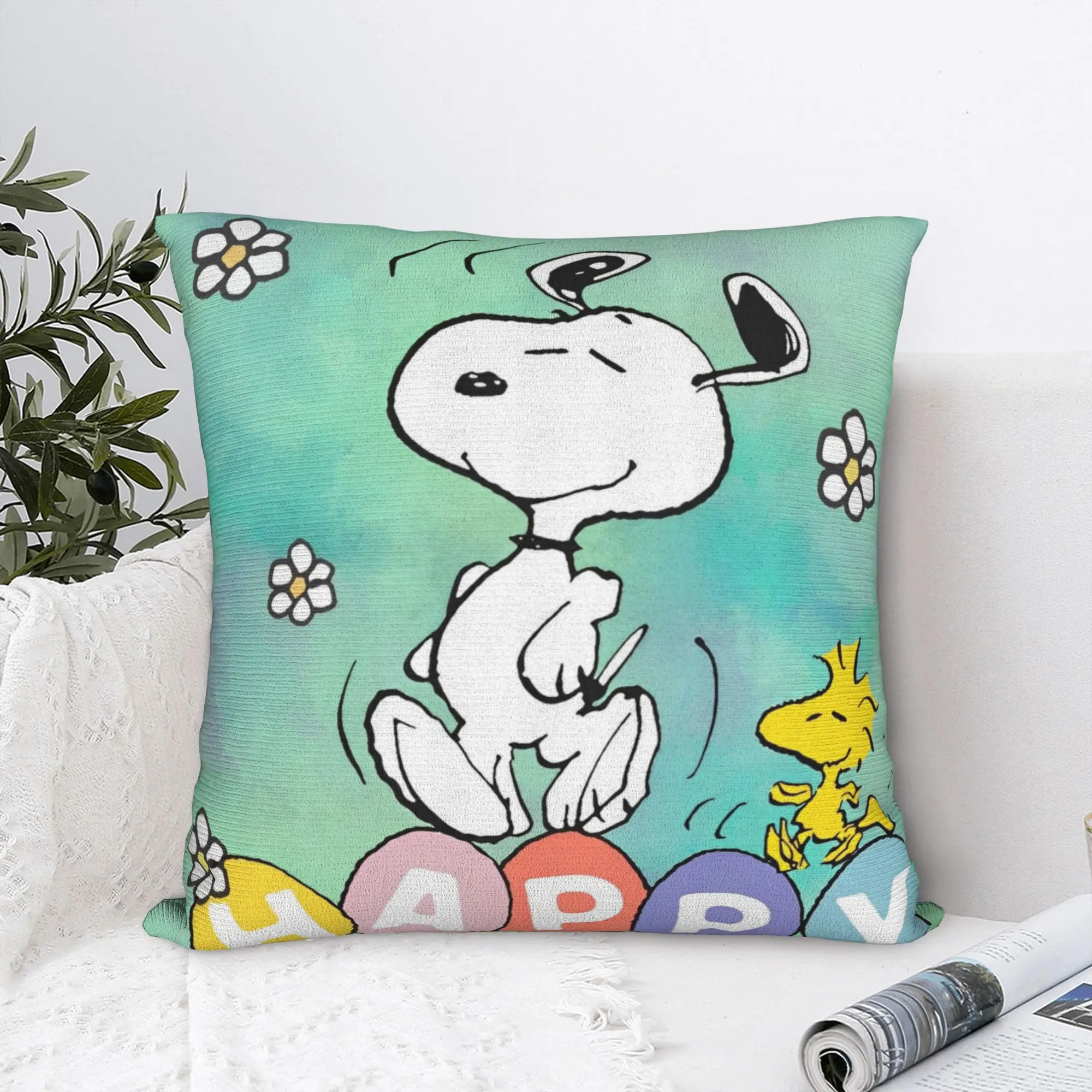 Happy Easter Eggs Snoopy Square Pillowcases Polyester Car  Cushion Cover Cool Decor Pillow Cover 45*45