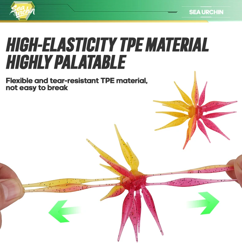TAIYU 4 Stück Coike Seeigel-Angelköder Zweifarbige Bionik-Fischförmige Tentakel-Reißfeste Elastomer-Silikon-Wurmköder – Detail 5