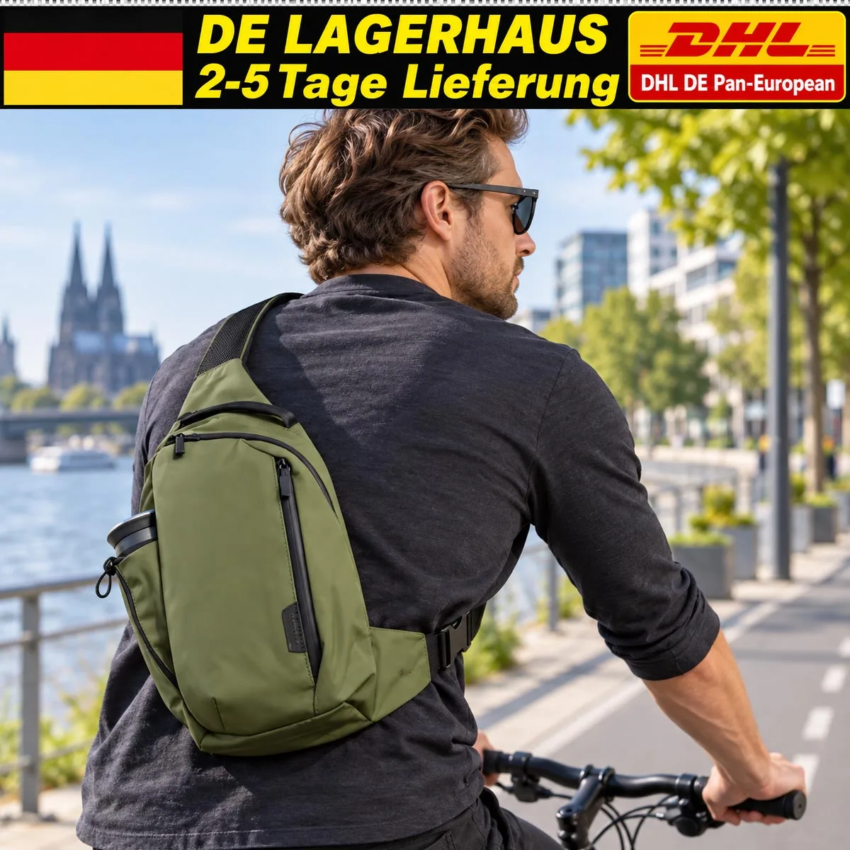 Borsa a tracolla compatta da portare sulla spalla, zaino a tracolla, borsa da viaggio resistente all’acqua, tasca per telefono, custodia per tablet, cinturino stabilizzatore.