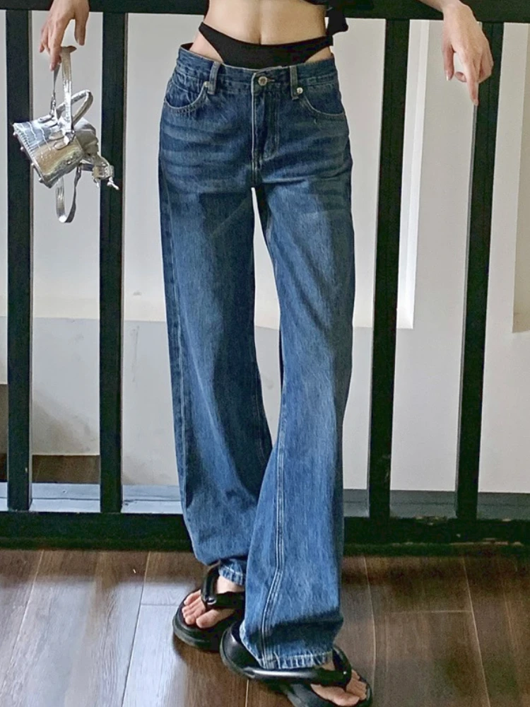 

Summer Bule Patchwork Y2k Jeans Women Pockets Vintage Korean Style Denim Pants Female High Waist Fashion Designer Pants 2023 New